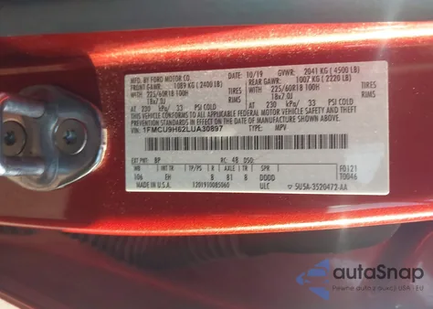 2020 Ford Escape Sel из США, поврежденный, VIN 1FMCU9H62LUA30897